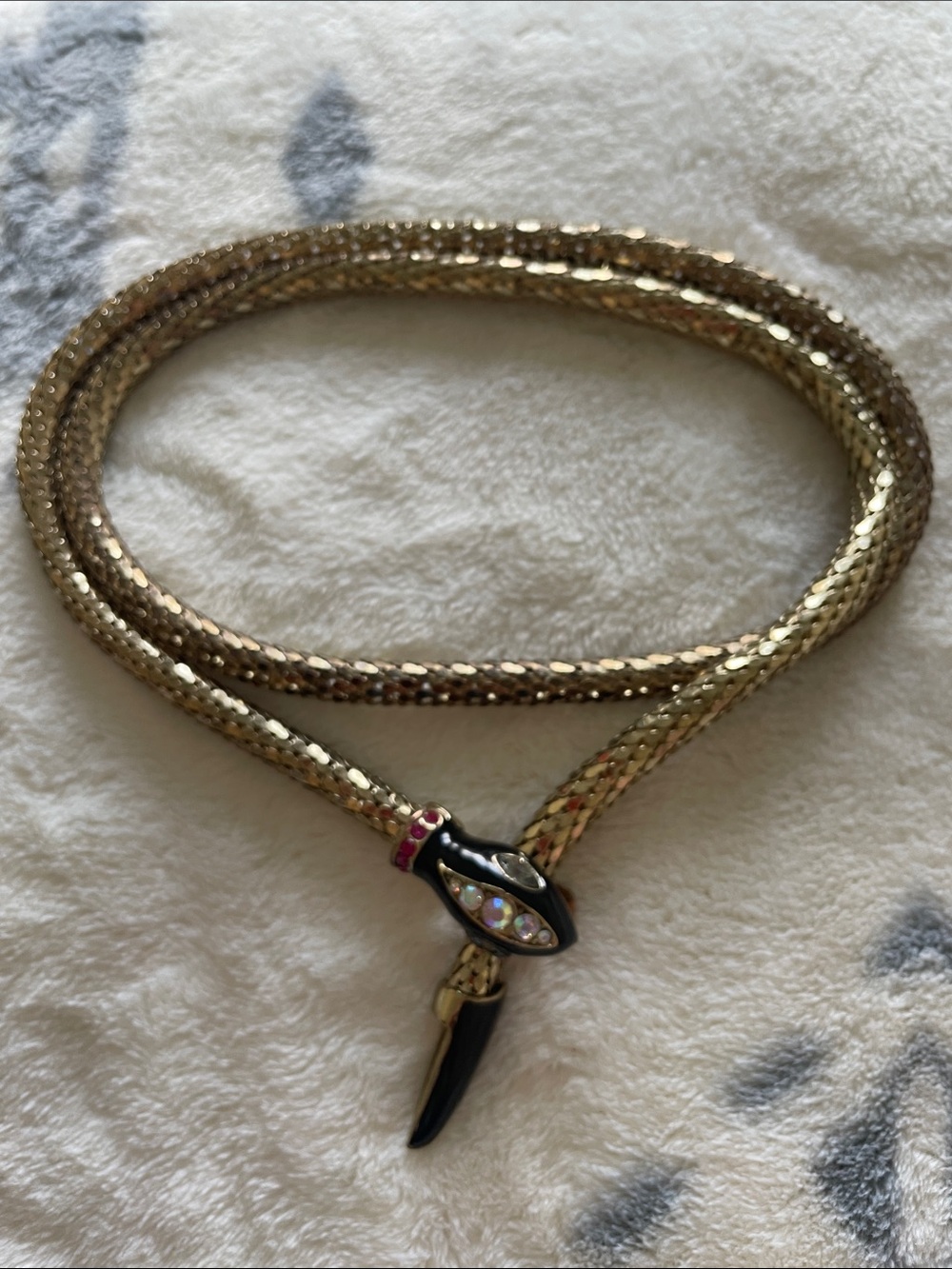 Betsey Johnson Gold Snake Necklace with Black and Iridescent Accents